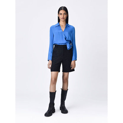 Genes Lecoanet Hemant Women Blue Tie-Knot Solid Regular Fit Shirt