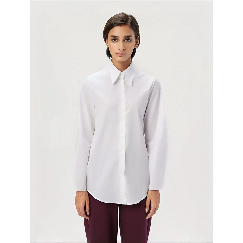 Genes Lecoanet Hemant Women White Cotton Back Printed Shirt