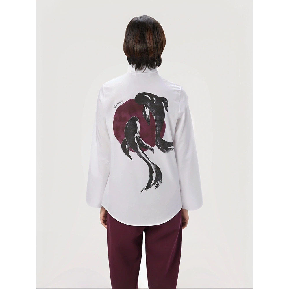 Genes Lecoanet Hemant Women White Cotton Back Printed Shirt
