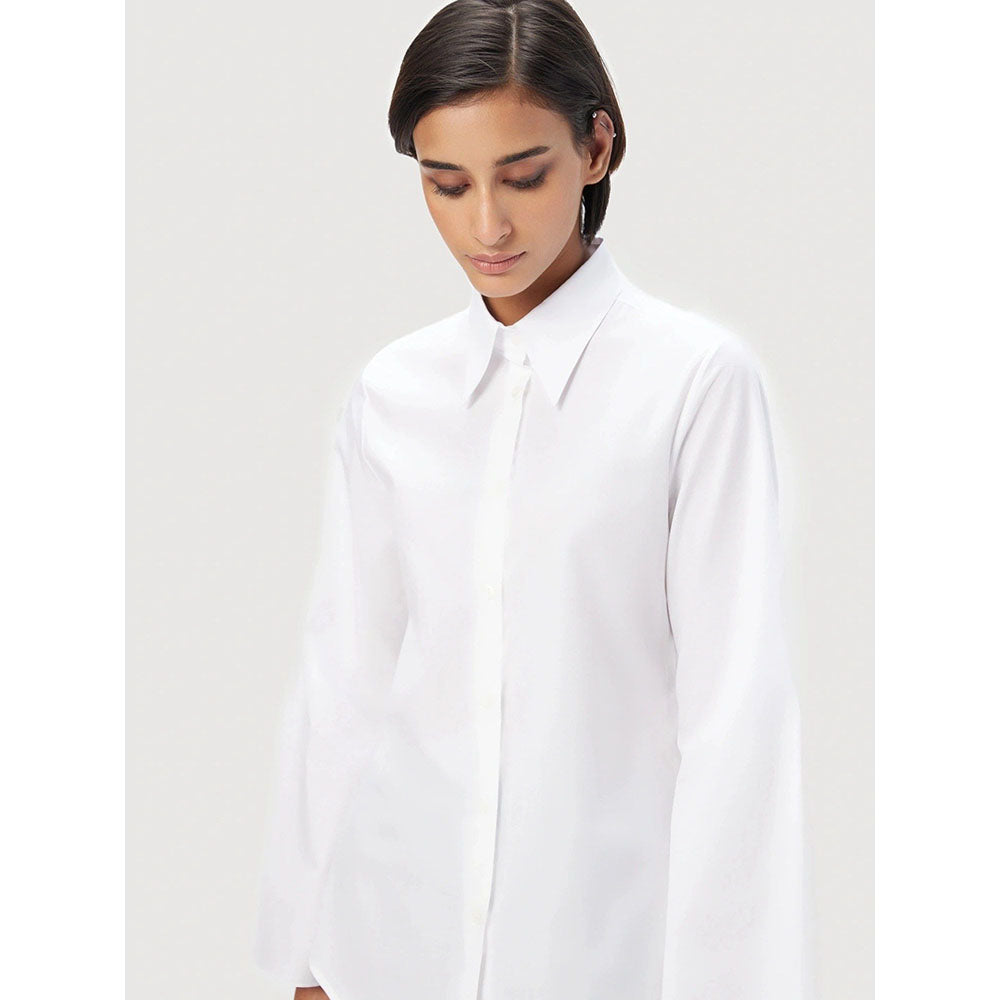Genes Lecoanet Hemant Women White Cotton Back Printed Shirt