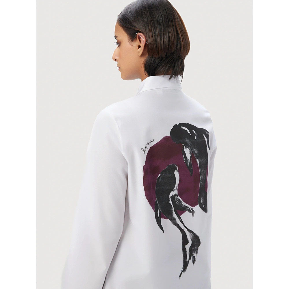 Genes Lecoanet Hemant Women White Cotton Back Printed Shirt