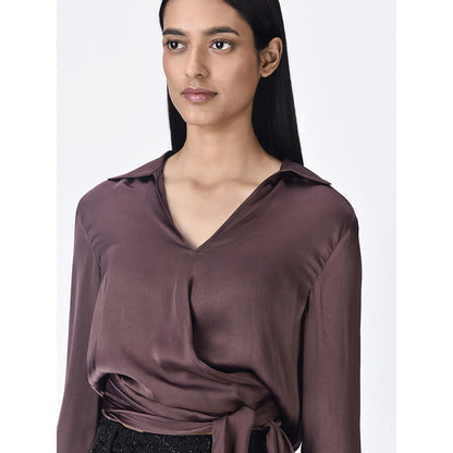 Genes Lecoanet Hemant Women Brown Tie-Knot Regular Fit Shirt