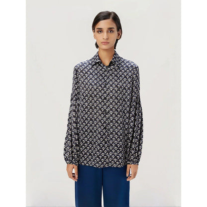 Genes Lecoanet Hemant Women Long Sleeves Blue Printed Shirt