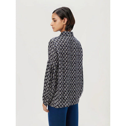 Genes Lecoanet Hemant Women Long Sleeves Blue Printed Shirt