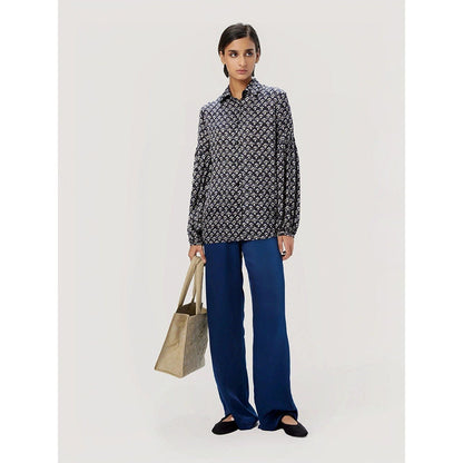 Genes Lecoanet Hemant Women Long Sleeves Blue Printed Shirt