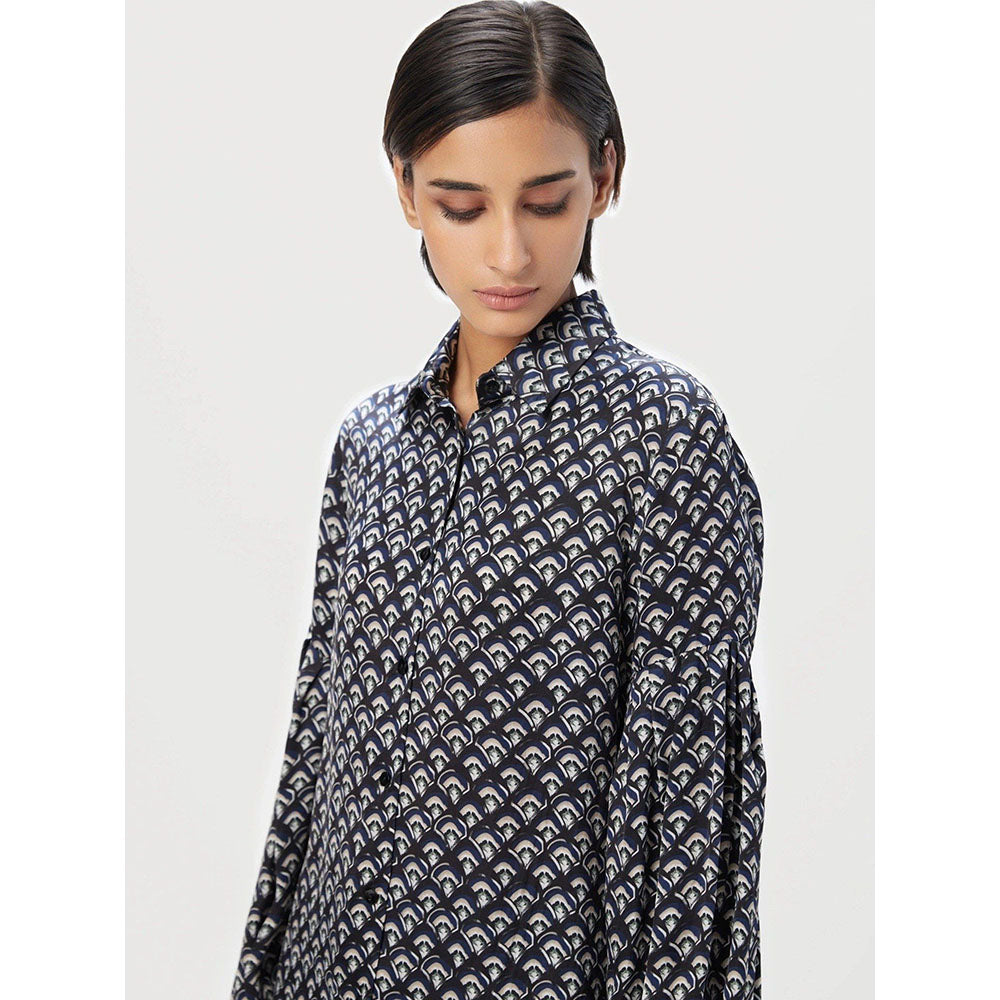 Genes Lecoanet Hemant Women Long Sleeves Blue Printed Shirt