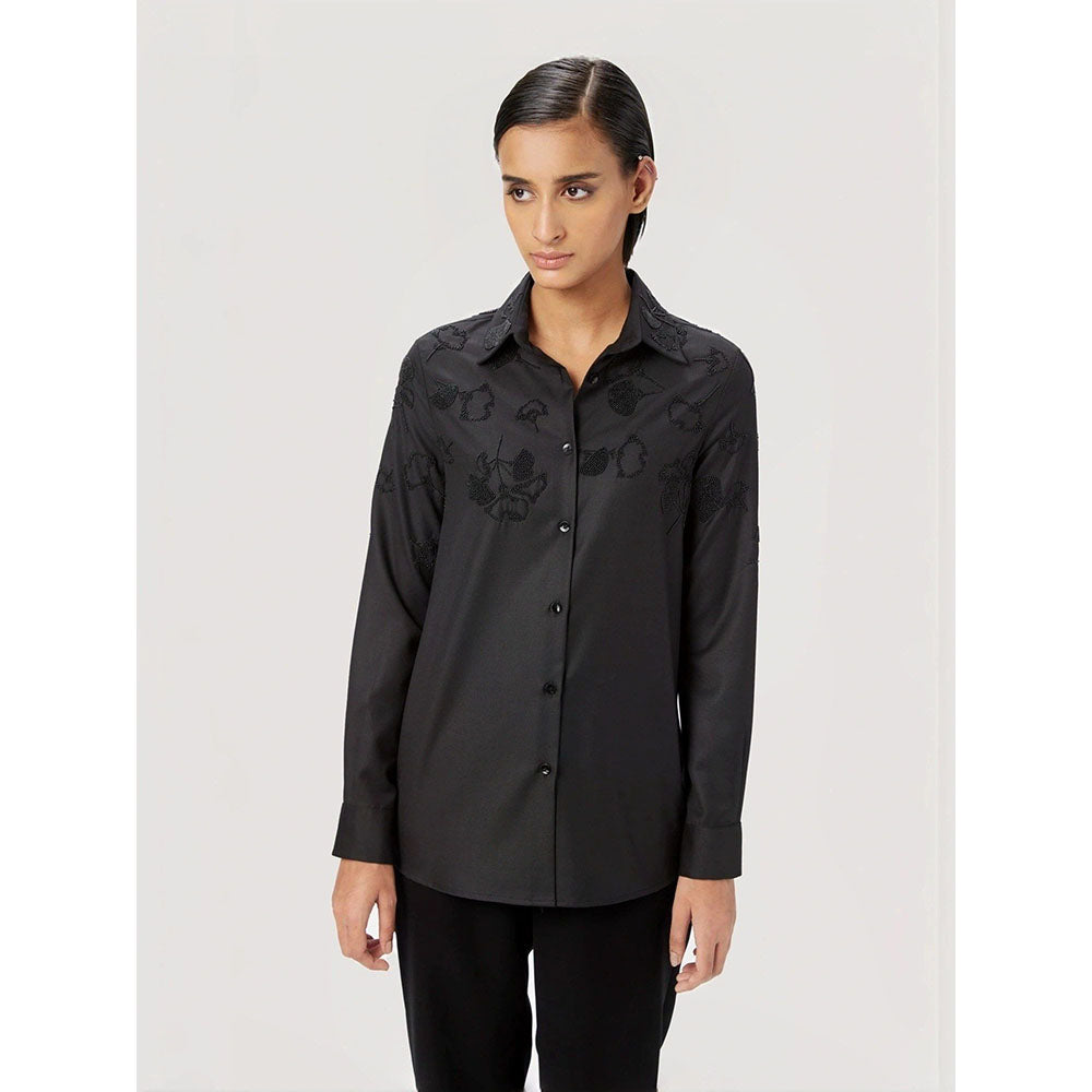 Genes Lecoanet Hemant Women Black Button Placket Embellished Shirt