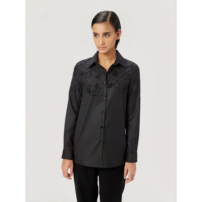 Genes Lecoanet Hemant Women Black Button Placket Embellished Shirt