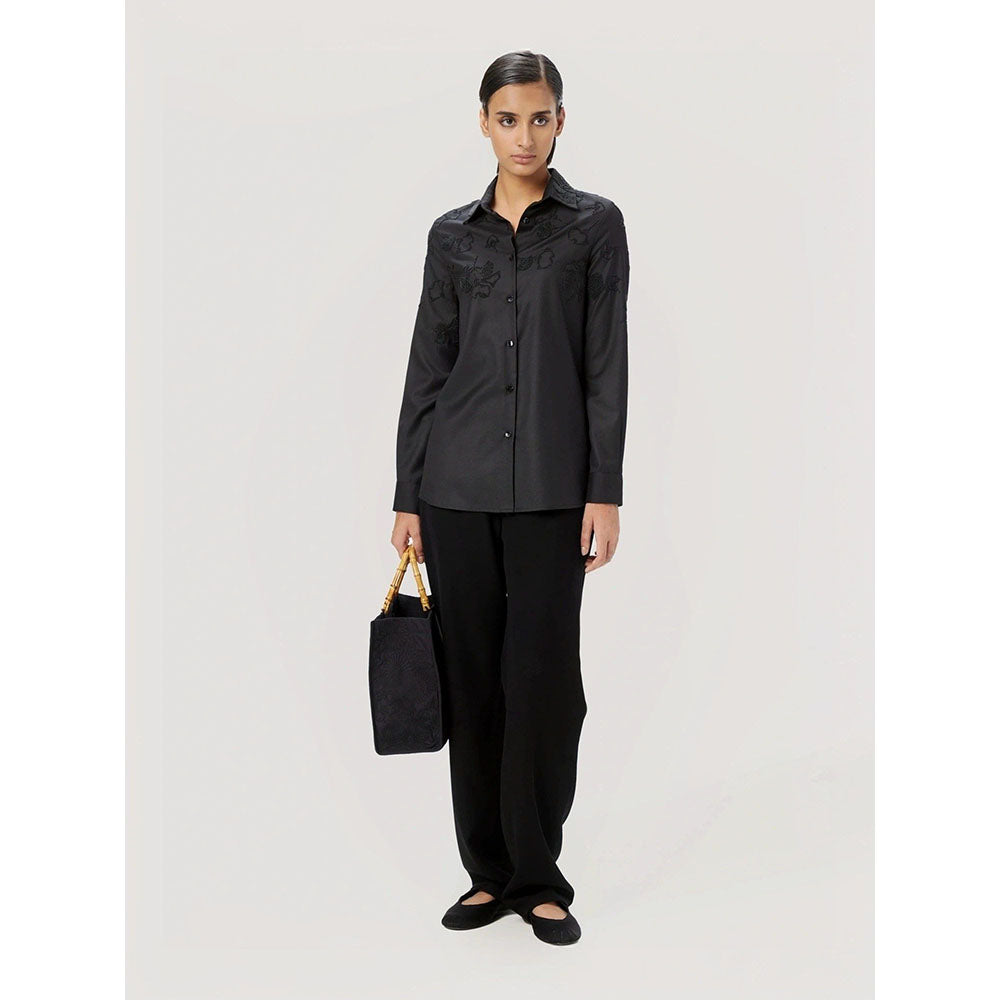 Genes Lecoanet Hemant Women Black Button Placket Embellished Shirt