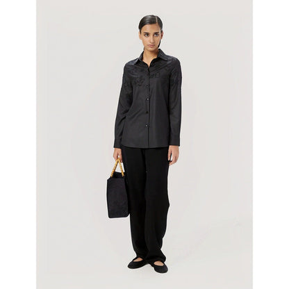 Genes Lecoanet Hemant Women Black Button Placket Embellished Shirt