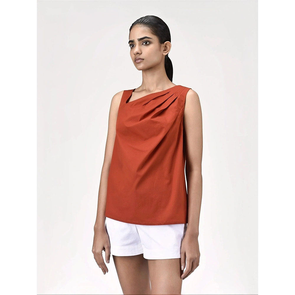 Genes Lecoanet Hemant Women Rust Asymmetric Neckline Sleeveless Top