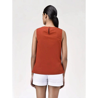 Genes Lecoanet Hemant Women Rust Asymmetric Neckline Sleeveless Top