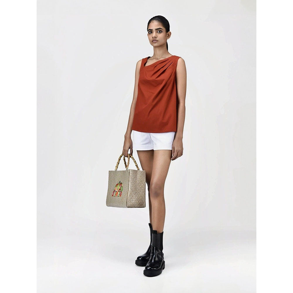 Genes Lecoanet Hemant Women Rust Asymmetric Neckline Sleeveless Top