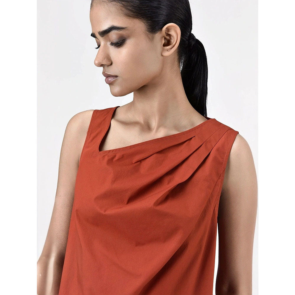 Genes Lecoanet Hemant Women Rust Asymmetric Neckline Sleeveless Top