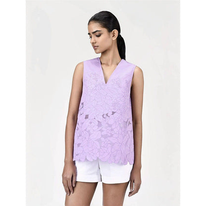 Genes Lecoanet Hemant Women Lavender Cotton Floral Print Top