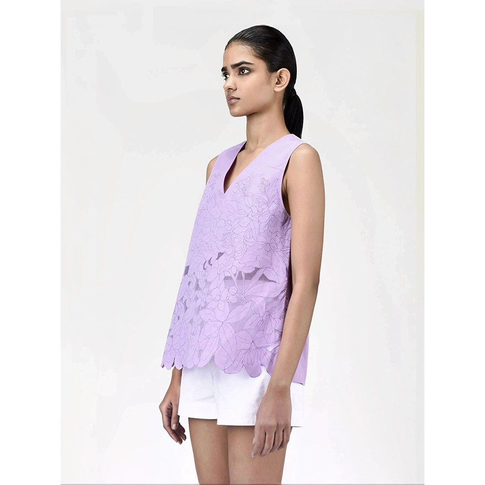 Genes Lecoanet Hemant Women Lavender Cotton Floral Print Top