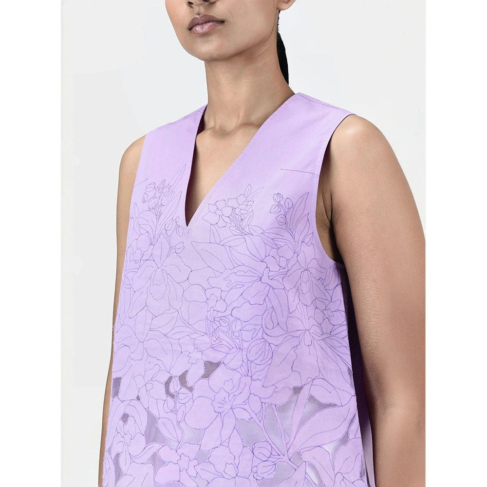Genes Lecoanet Hemant Women Lavender Cotton Floral Print Top