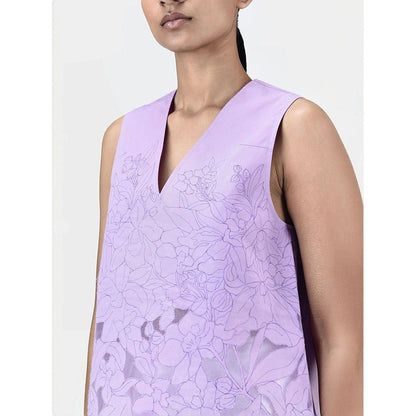 Genes Lecoanet Hemant Women Lavender Cotton Floral Print Top