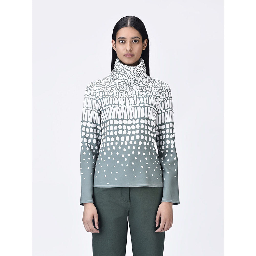 Genes Lecoanet Hemant Women High Neck Grey Printed Top