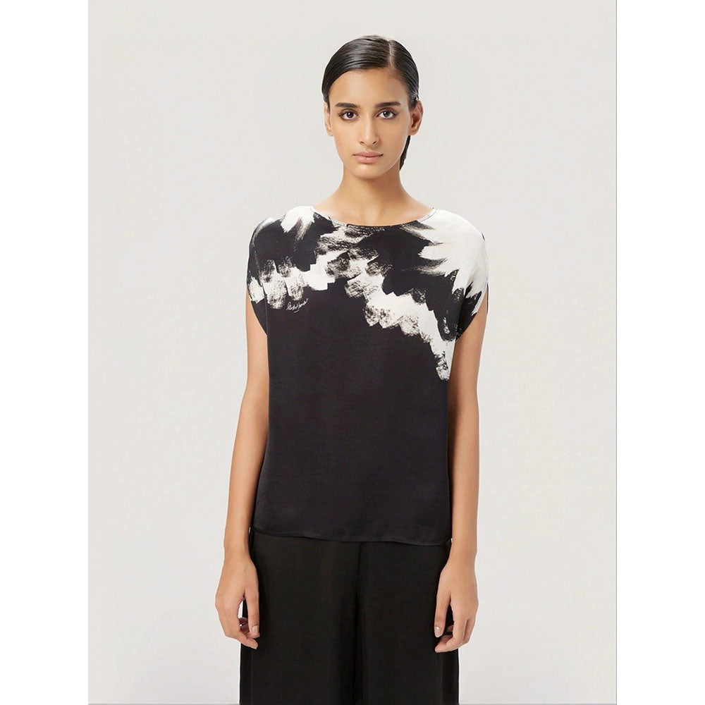 Genes Lecoanet Hemant Women Black Boat Neck Printed Top