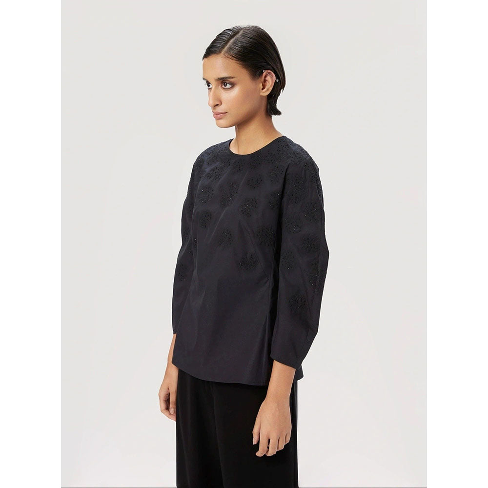 Genes Lecoanet Hemant Women Black Cotton Embroidered Top