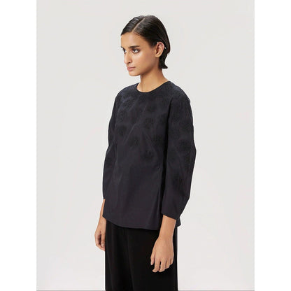Genes Lecoanet Hemant Women Black Cotton Embroidered Top
