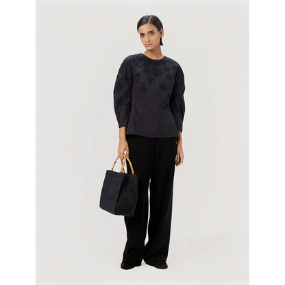 Genes Lecoanet Hemant Women Black Cotton Embroidered Top