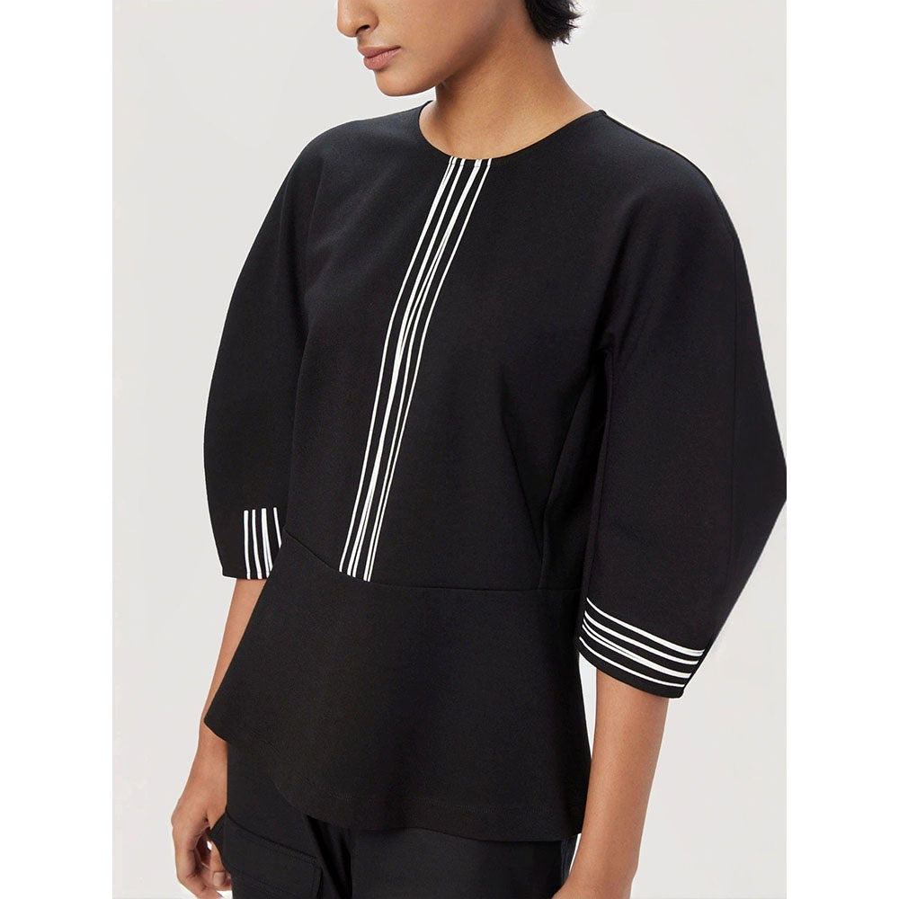 Genes Lecoanet Hemant Women Black Cotton Stripe Printed Top