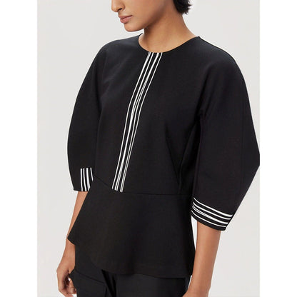 Genes Lecoanet Hemant Women Black Cotton Stripe Printed Top