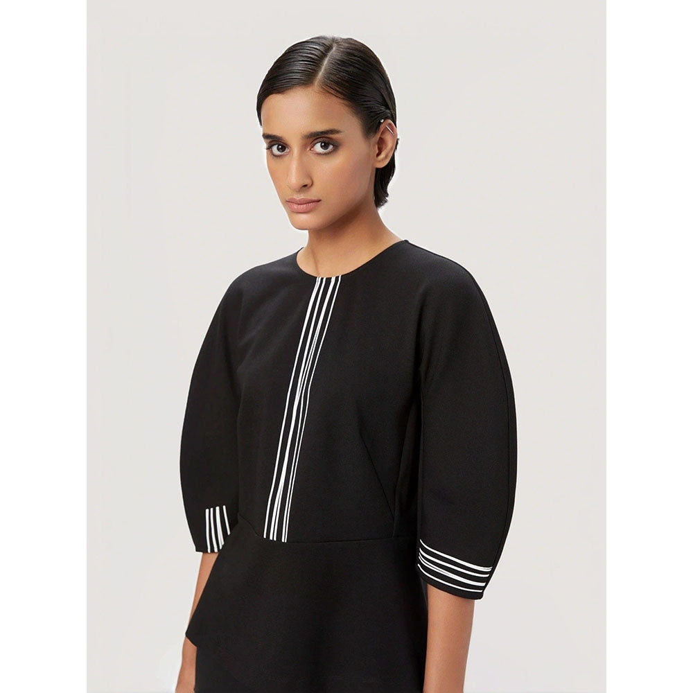 Genes Lecoanet Hemant Women Black Cotton Stripe Printed Top