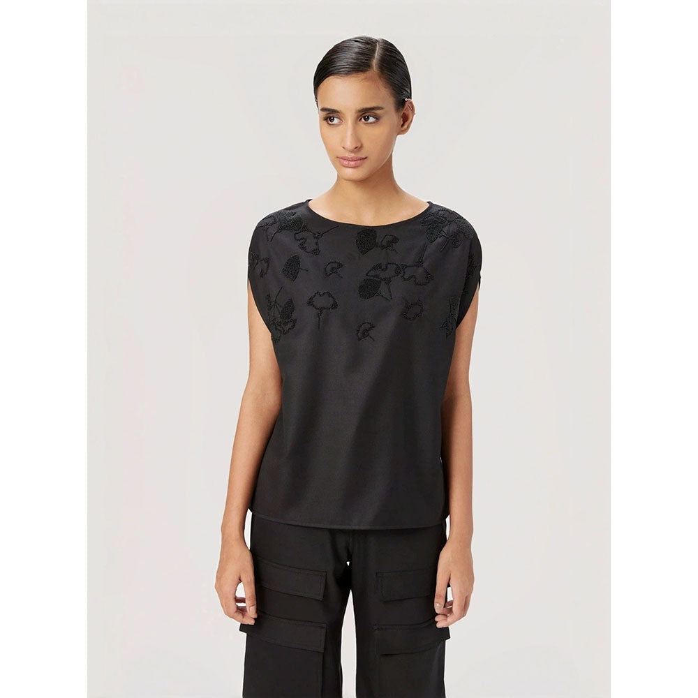 Genes Lecoanet Hemant Women Black Cotton Embellished Top