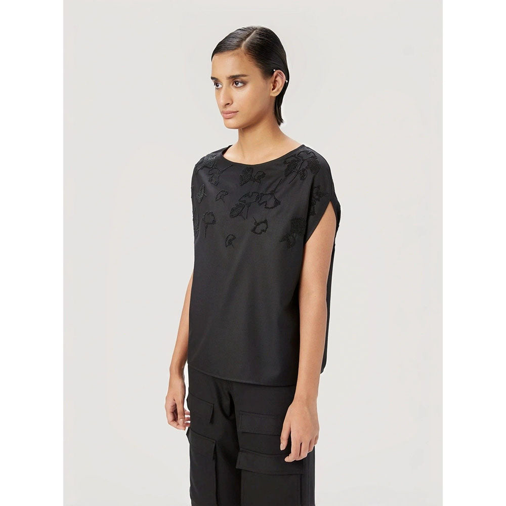Genes Lecoanet Hemant Women Black Cotton Embellished Top