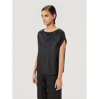 Genes Lecoanet Hemant Women Black Cotton Embellished Top