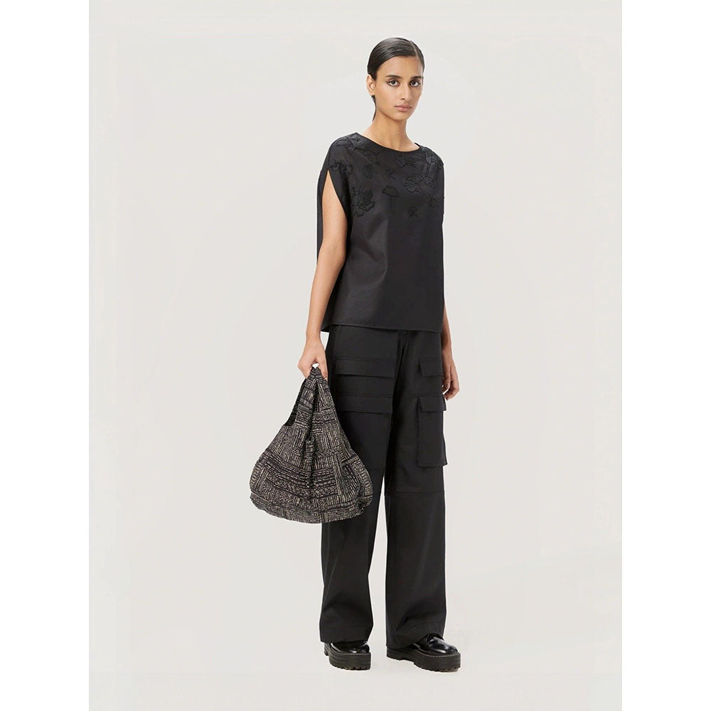 Genes Lecoanet Hemant Women Black Cotton Embellished Top