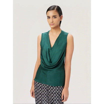 Genes Lecoanet Hemant Women Green Cowl Neck Sleeveless Top