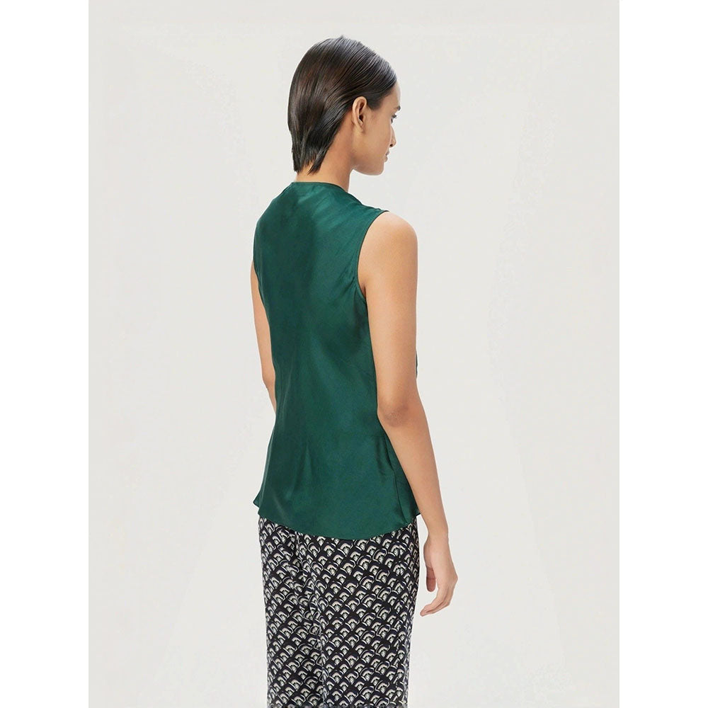 Genes Lecoanet Hemant Women Green Cowl Neck Sleeveless Top