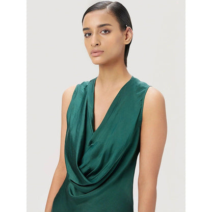 Genes Lecoanet Hemant Women Green Cowl Neck Sleeveless Top