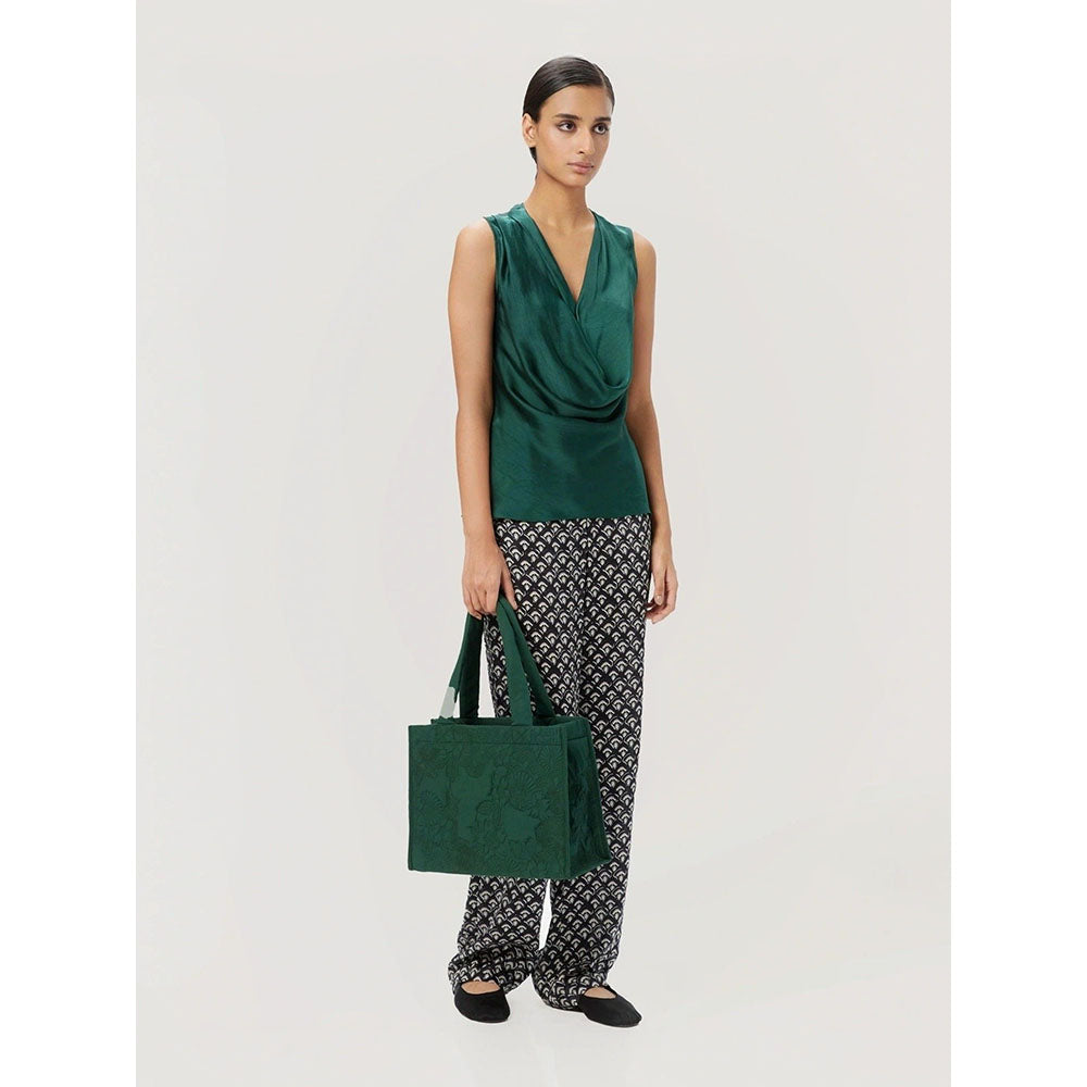 Genes Lecoanet Hemant Women Green Cowl Neck Sleeveless Top