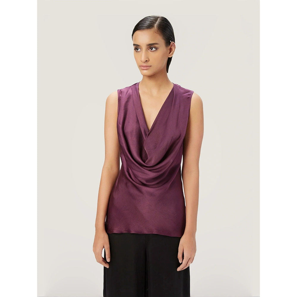 Genes Lecoanet Hemant Women Purple Sleeveless Cowl Neck Top