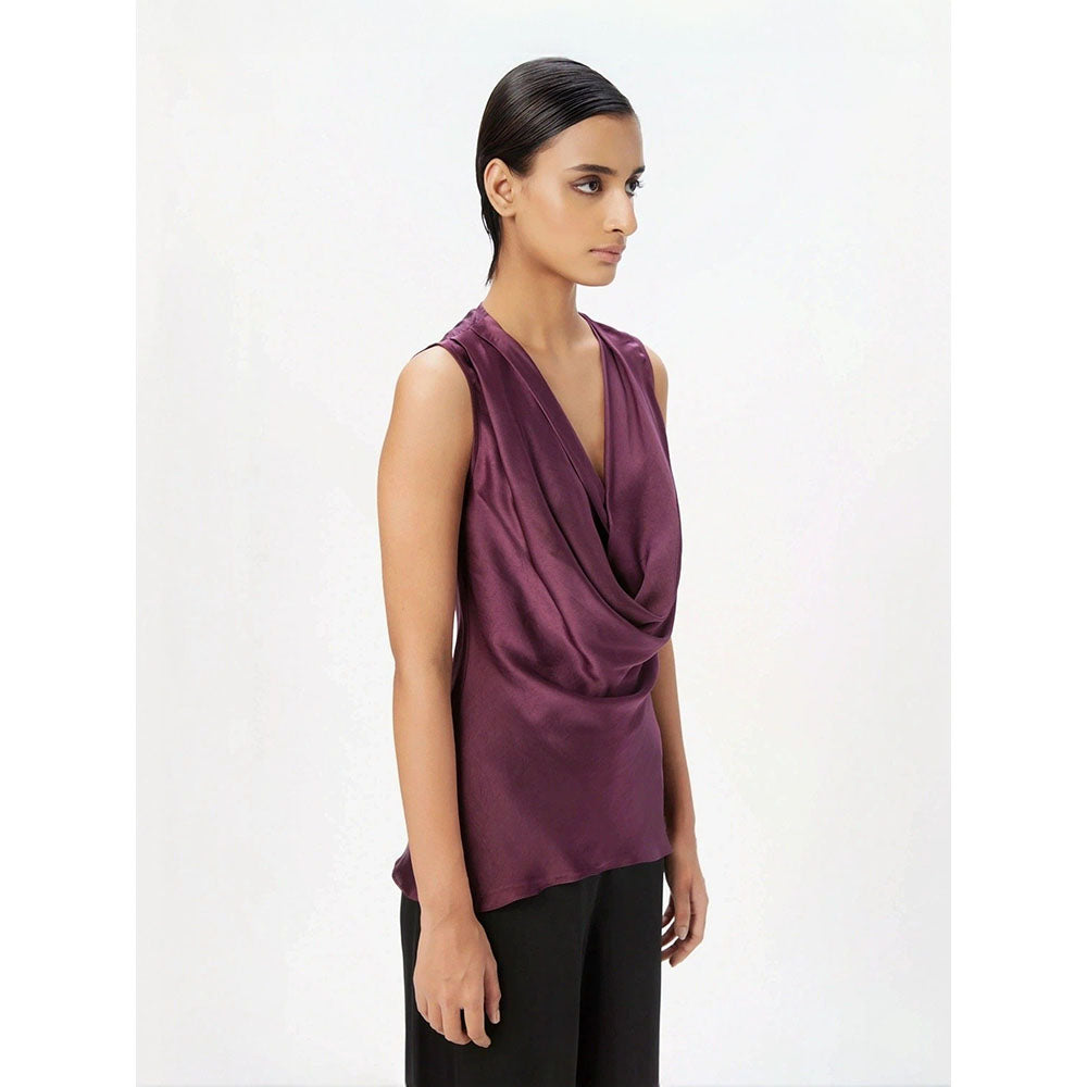 Genes Lecoanet Hemant Women Purple Sleeveless Cowl Neck Top