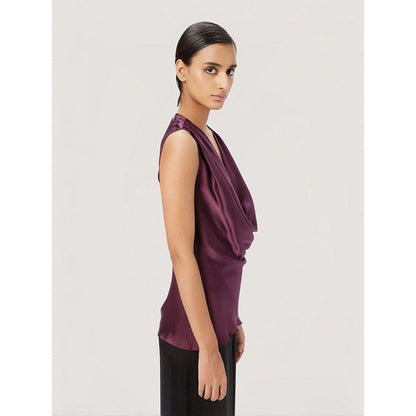 Genes Lecoanet Hemant Women Purple Sleeveless Cowl Neck Top