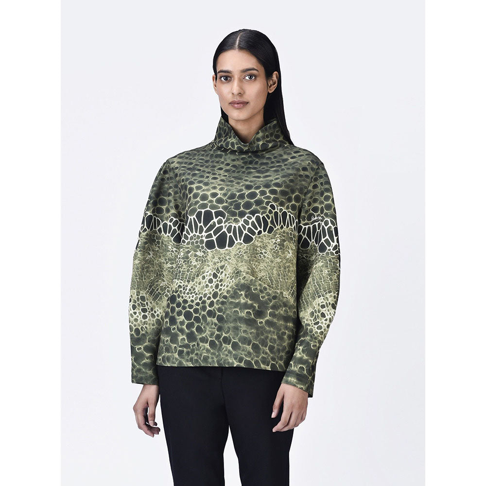 Genes Lecoanet Hemant Women High Neck Green Printed Top