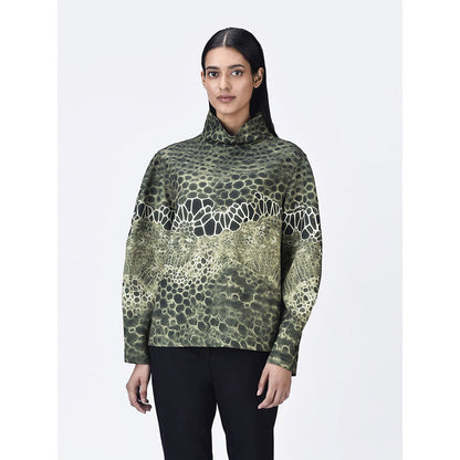 Genes Lecoanet Hemant Women High Neck Green Printed Top