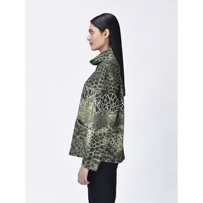 Genes Lecoanet Hemant Women High Neck Green Printed Top