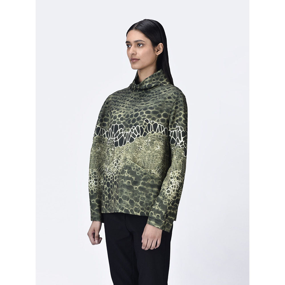 Genes Lecoanet Hemant Women High Neck Green Printed Top