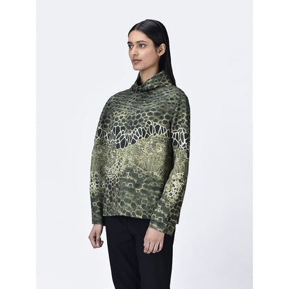 Genes Lecoanet Hemant Women High Neck Green Printed Top