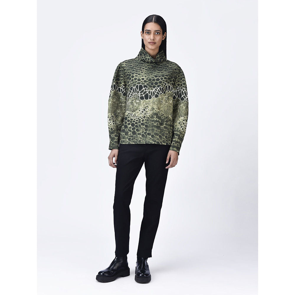 Genes Lecoanet Hemant Women High Neck Green Printed Top