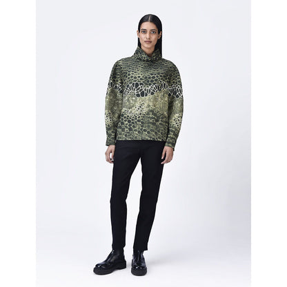 Genes Lecoanet Hemant Women High Neck Green Printed Top