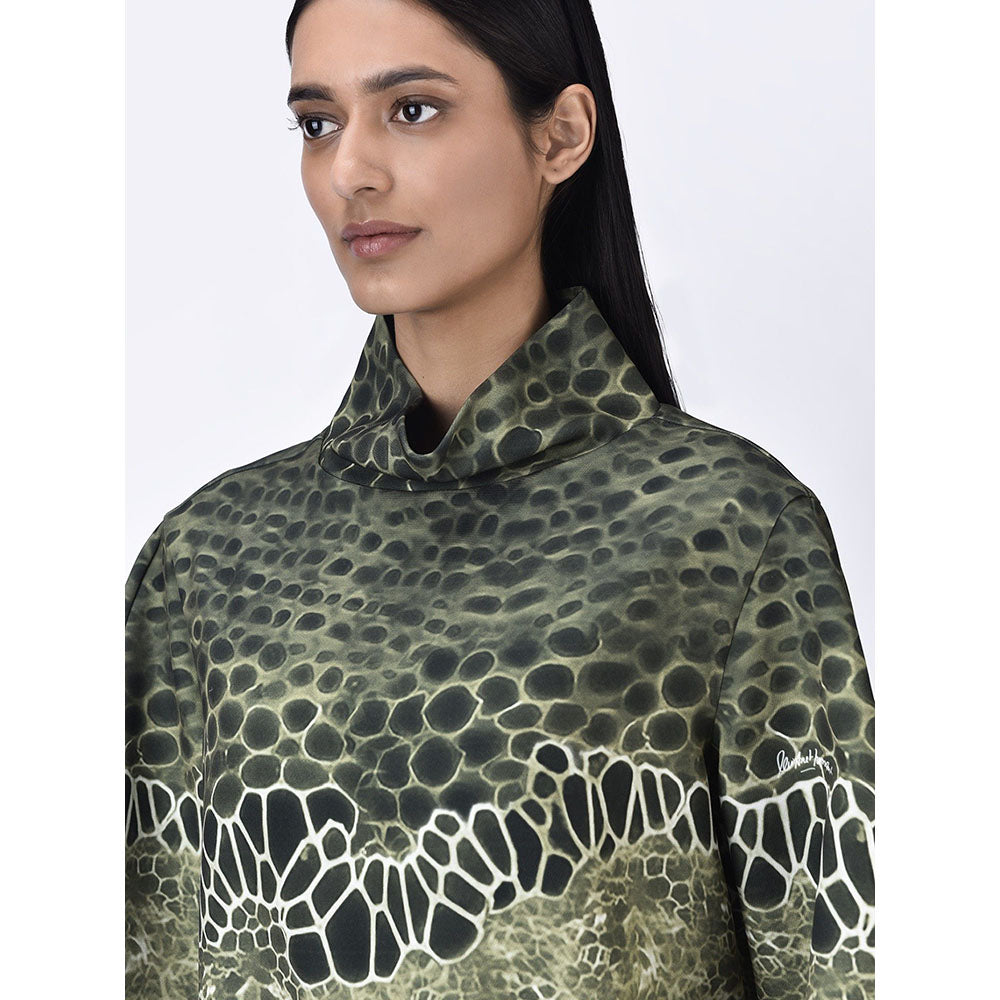 Genes Lecoanet Hemant Women High Neck Green Printed Top