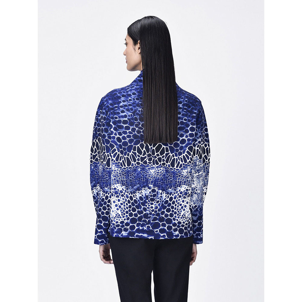 Genes Lecoanet Hemant Women Navy Blue High Neck Printed Top